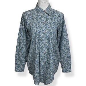 Vintage Floral Pleated Tunic Size S Oversized Button‎ Down Shirt Peasant Boho